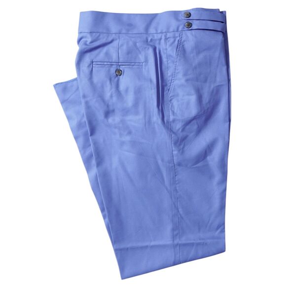 Mens 36 Gurkha Pants Blue Cotton High Waist Flat Front Straight Fit Trousers